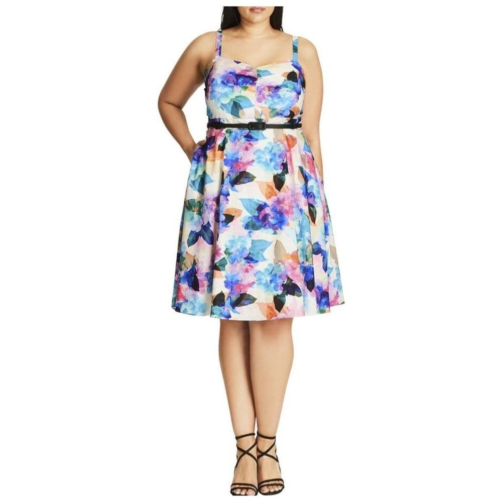 City Chic Women's Multicolor Floral Dress Sleeveless Lined Pleated Size L/20 - Picture 2 of 14